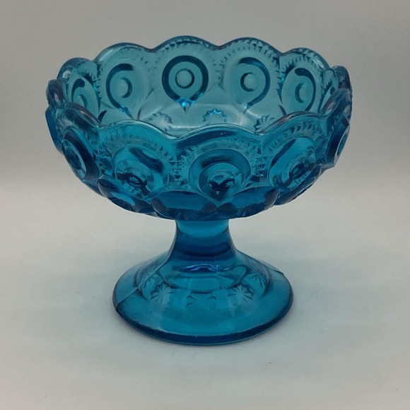 L.E. Smith Other - Vintage LE Smith Moon and Stars / Pedestal Candy Glass Dish / 4.5" Blue Trinket